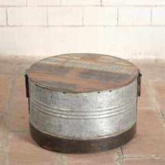 Vintage Reclaimed Wood Drum Coffee Table