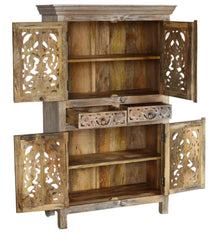 Indian Hand Carved Mango Wooden Cupboard Wardrobe D73