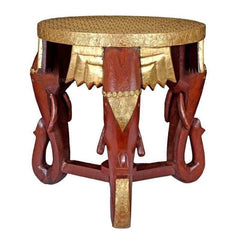 Brass Work Hand Carved Solid Wood Elephant Side Table 55