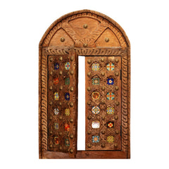 Hand Carved Brass Work Solid Wood Wall Hanging Panel 23