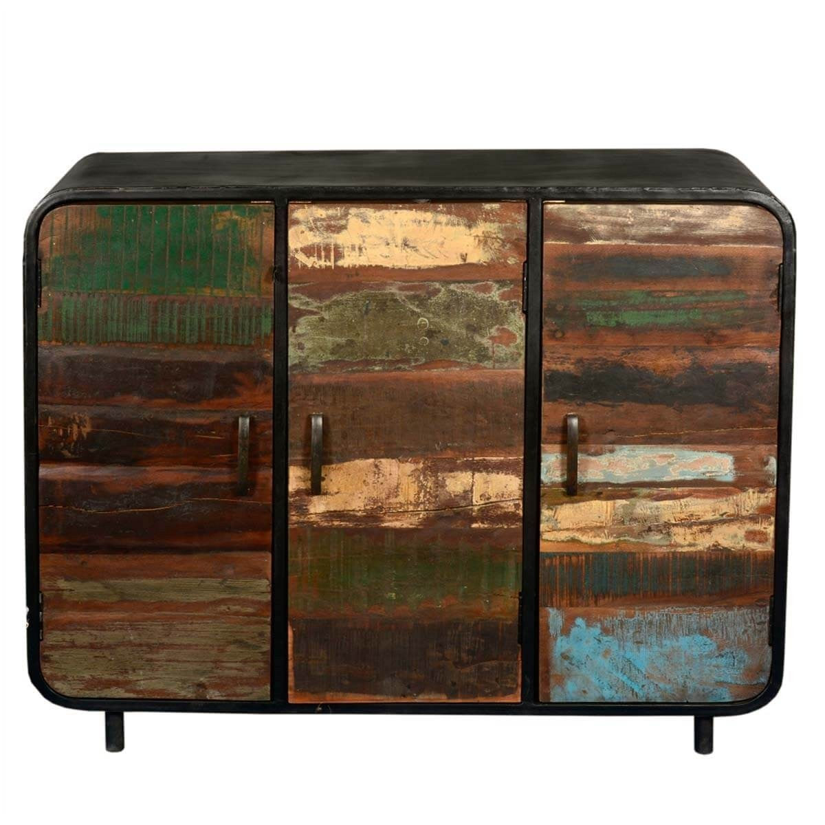 Miller Industrial Indian Reclaimed Wood 3 Door Buffet Sideboard