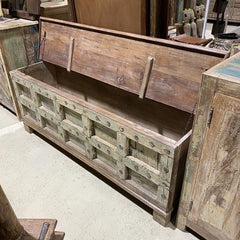 Indian Antique Old Door Wooden Storage Chest Box