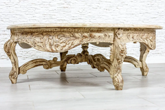 Indian Hand Carved Mughal Garden Solid Wooden Hall Table Coffee Table 130x130x45cm White