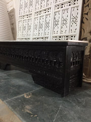 Mehrab Hand Carved Wooden With Top Marbel Console Hall Table Black