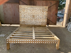 Mughal Garden Geometrical Carved Natural Bed Frame 2 Tone KING SIZE