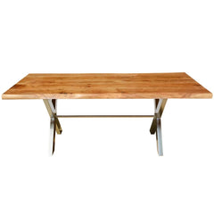 Industrial Cross Legs Solid Wood Live Edge Dining Table