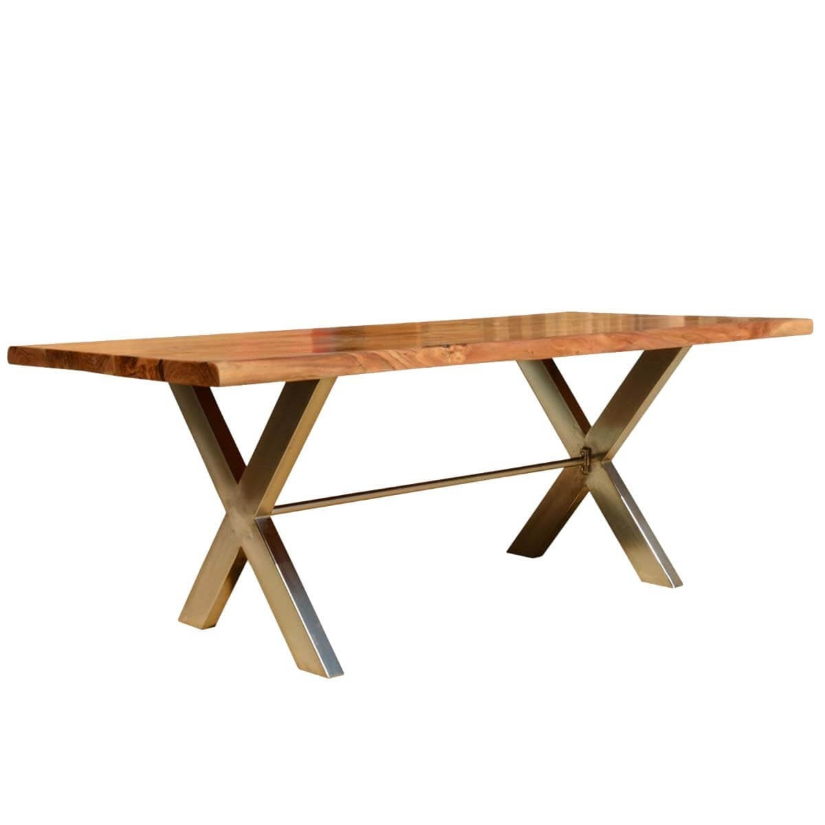 Industrial Cross Legs Solid Wood Live Edge Dining Table