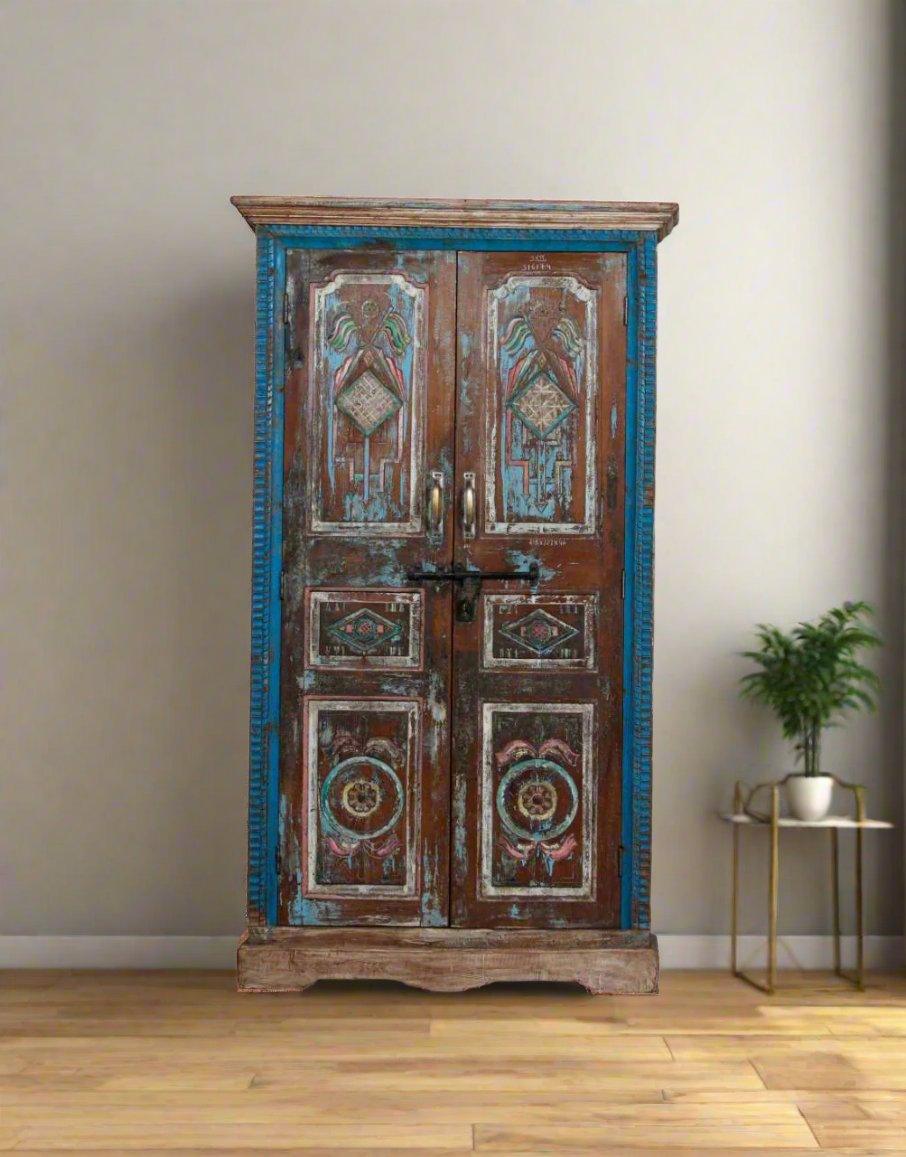 Indian Hand Carved Solid Wooden Cupboard Wardrobe D74