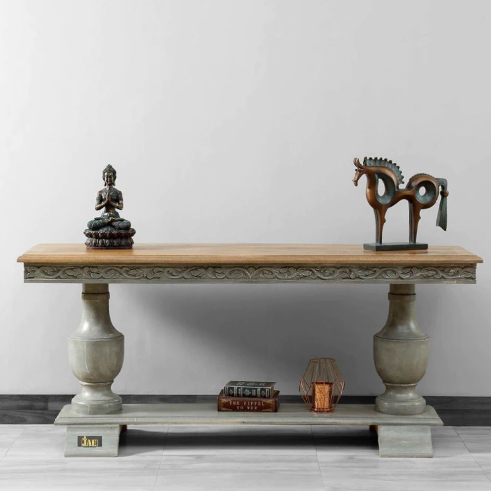 French Provincial Style Pillar Console Table Grey