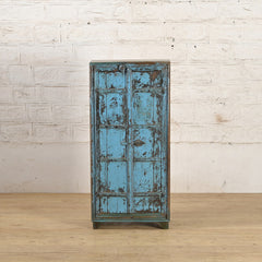 Indian Vintage Solid Wood Hand Carved Cupboard Cabinet Rustic Blue