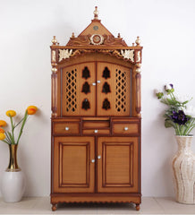 Large Sized Handmade Teak Wood Home Temple In Brown