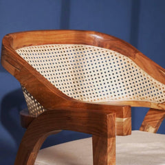 The Gileteen Wooden Rattan Arm Chair for Dining & Living Room Teak Wood