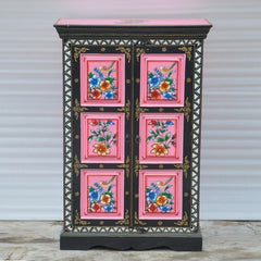 Pandora Hand Painted Cabinet Black Pink Floral