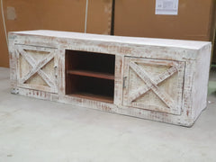 X-Design Indian Solid Wood Tv Unit With X-Design Doors Whitewash