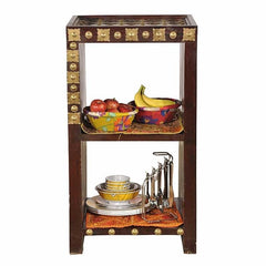 Mogra Antique Brass Work Ethnic Side Table Sheesham & Brass