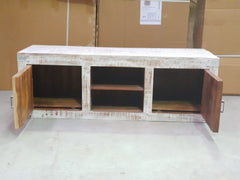 X-Design Indian Solid Wood Tv Unit With X-Design Doors Whitewash