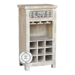 Yennora Indian Solid Wood Small Bar Cabinet Bottle Wrack Whitewash