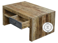 Lava Industrial Indian Solid Wood Coffee Table With Drawers Natural