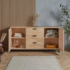 Rattan Elegance Series Mango Wood Cane 2Doors Sideboard With Drawers