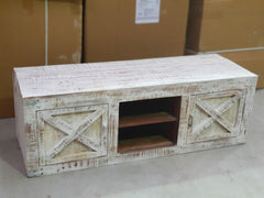 X-Design Indian Solid Wood Tv Unit With X-Design Doors Whitewash