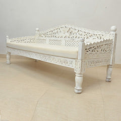 Mughal Garden Hand Carved Balinese Daybed White L