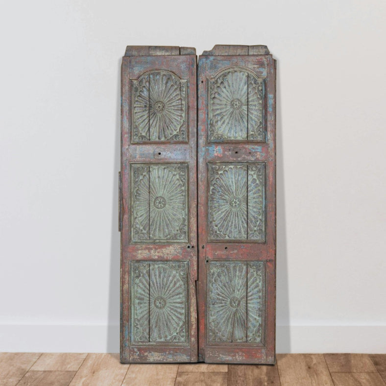 Indian Vintage Antique Hand Carved Reclaimed Wood Door 104