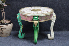 Indian Hand Painted Carved Brass Work Solid Wood Coffee Table C140