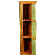 Mughal Garden Indian Solid Wood Hand Painted Corner Display Cabinet