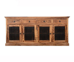 Indian Wooden Large Jali Sideboard With Doors & Drawers Natural