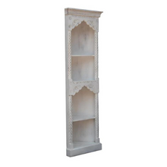 Carved Oasis Hand Carved Solid Mango Wood Floral Carvings Large Bookcase White