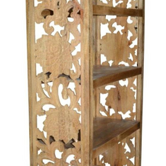 Carved Oasis Hand Carved Mango Wood Floral Carvings Wooden Bookcase Bookshelf