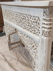 Mehrab Indian Carved Console Table Whitewash Finish 120cm