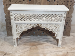 Mehrab Indian Carved Console Table Whitewash Finish 120cm