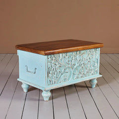 Indian Hand Carved Solid Wood Chest Blanket Box C31