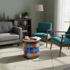 Indian Hand Painted Solid Wood Round Coffee Table C152