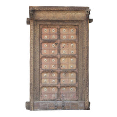 Indian Vintage Antique Handcrafted Wooden Brass Work Door 64