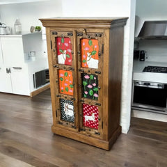 Indian Hand Painted Solid Wood Cabinet Cupboard Wardrobe D134