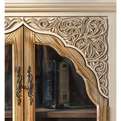 Indian Hand Carved Glass Door Solid Wood Sideboard A2