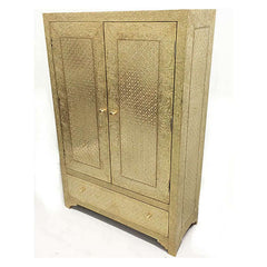 Indian Embossed Brass Work Solid Wood Cabinet Wardrobe D78
