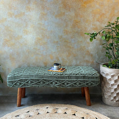 Indian Hand Made Mango Wood & Knitted Fabric Bench B14