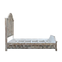 NIRVANA Reclaimed Solid Wood Hand Carved Bed Whitewash 02