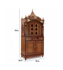 Large Sized Handmade Teak Wood Home Temple In Brown