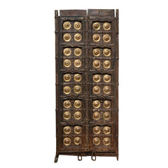 Indian Vintage Antique Teak Wood Brass Work Door Panel 33