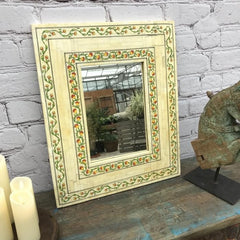 Bone Inlay Mughal Hand Painted Indian Mirror Frame 46 x 56 cm