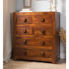 The Gileteen Handmade Mango Wood 6 Drawer Dresser Honey Finish