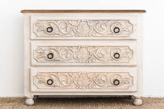 The Gileteen Chest of Drawers with 3 Drawers Grey Carved Flower Mango Wood Solid,Hand Carved Drawers