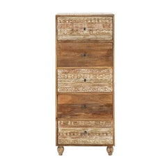 The Gileteen Handmade Carved Mango Wood Tall Boy Chest Drawers