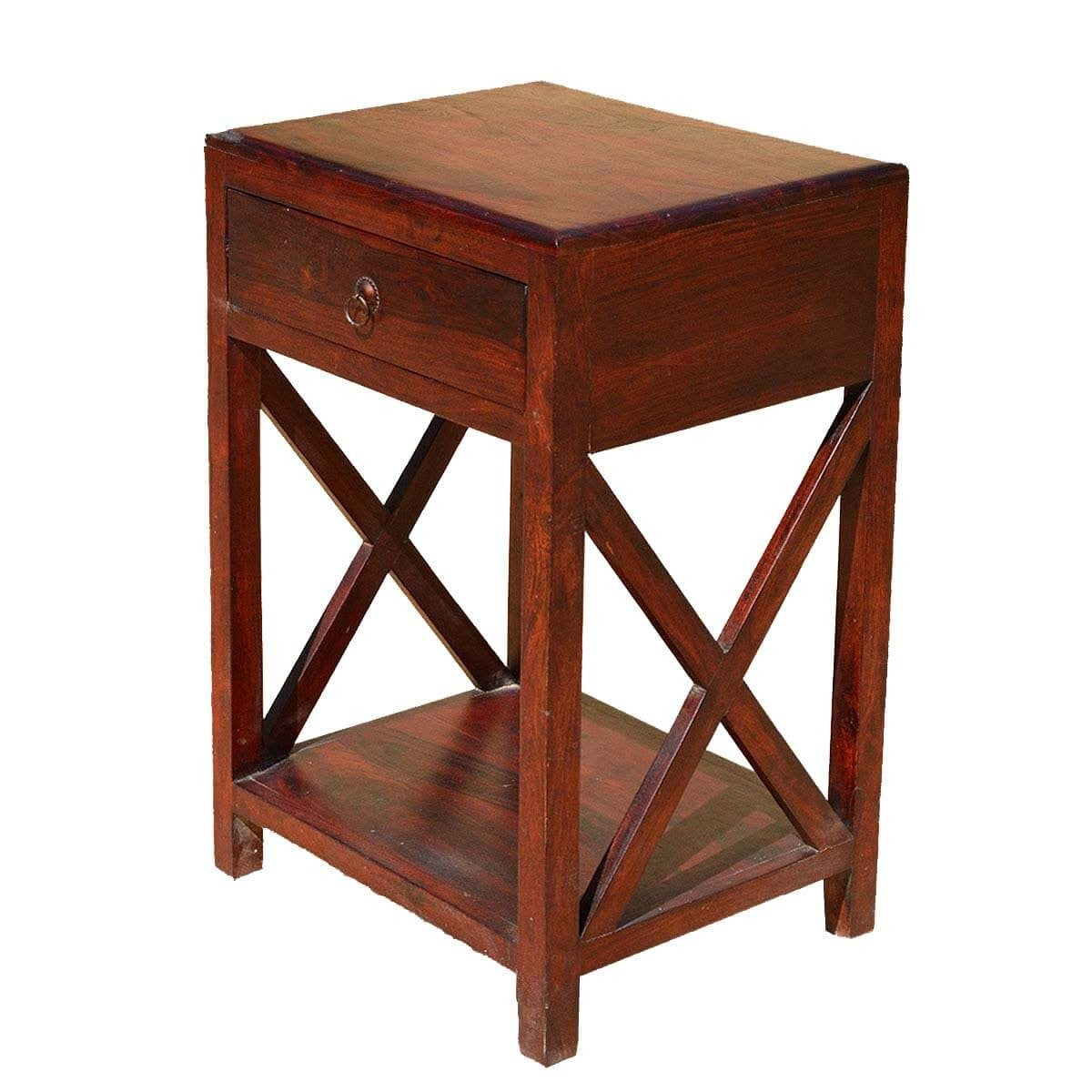 X-Design Indian Solid Wood Side Lamp Table With Drawer