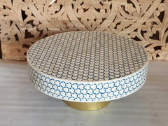 Indian Real Bone Inlay Round Handmade Coffee Table White & Blue 90 x 90 x 40 cm