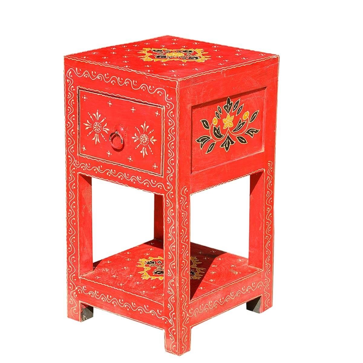 Pandora Hand Painted Indian Solid Wood Side Table Red